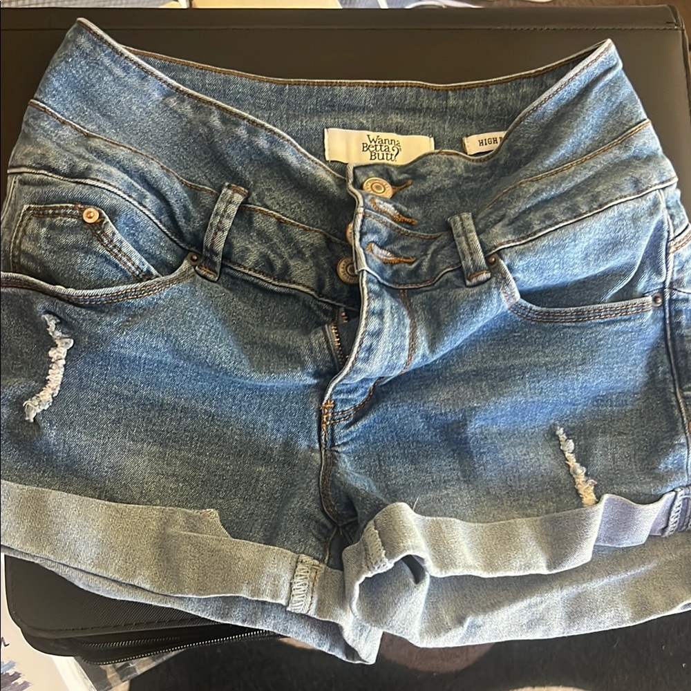 YMI Blue Jean Shorts with Vintage Distressing and Rolled Cuffs